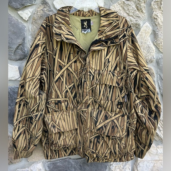 Vintage Browning Cattail Camo Hunting Jacket Mens Size M Gore-Tex Nylon Outdoor - Picture 1 of 11